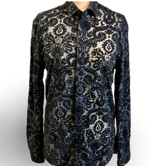 Zara Tops - Zara burnout velvet floral black button down shirt Victorian witchy gothic moody